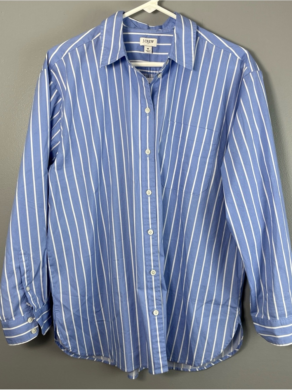 J. Crew Blue and White Striped Button-Down Shirt oversized